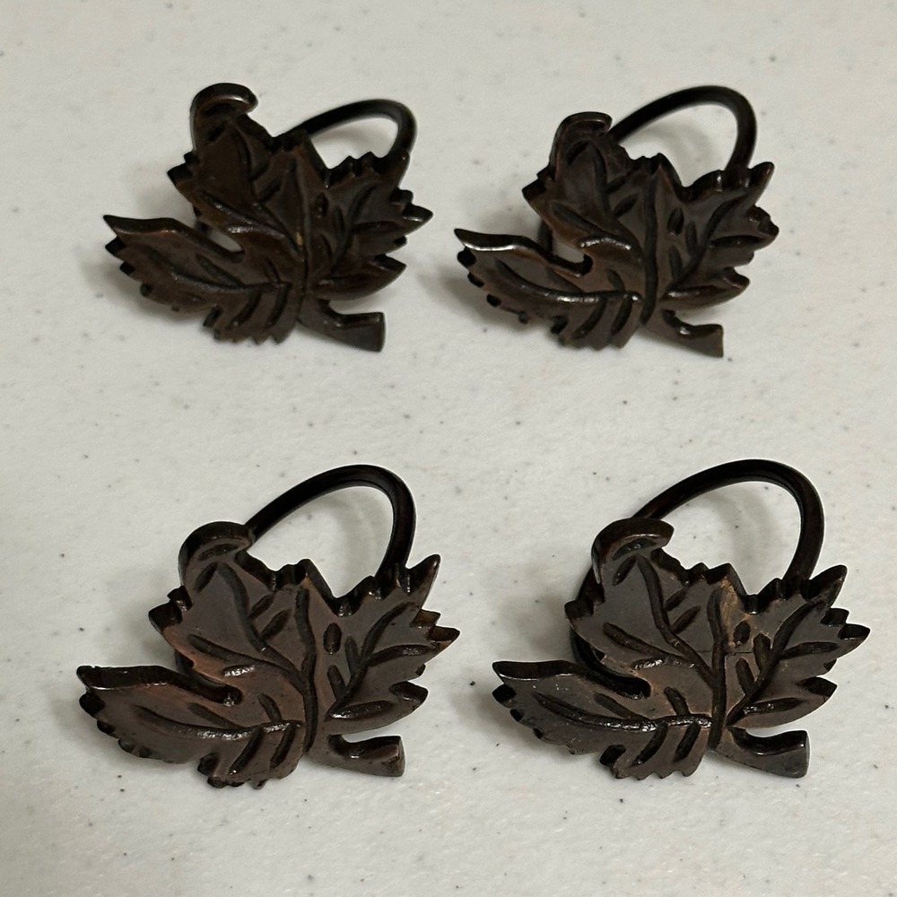 Maple Leaf Napkin Rings‎ Set of 4 Metal Autumn Fall Harvest Bronze Tone Rustic